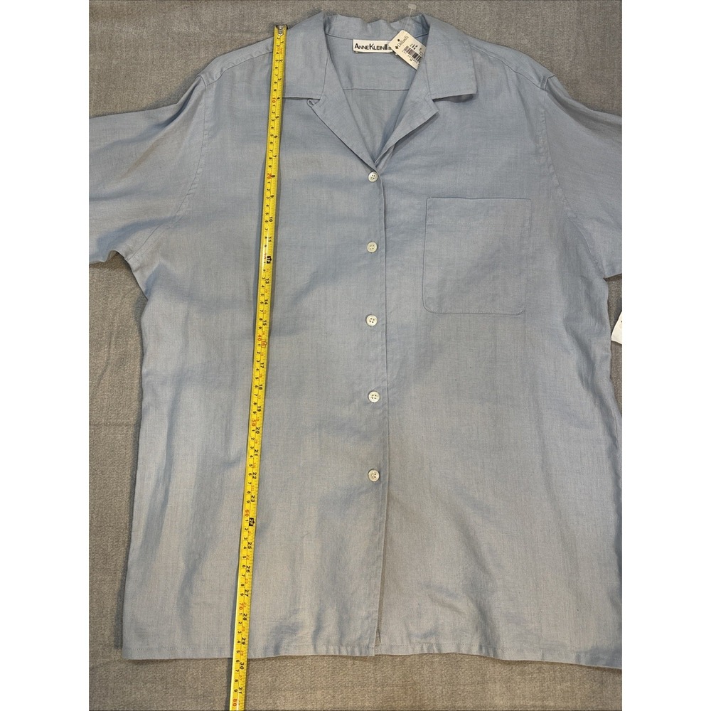 Anne Klein Women Blue Linen Long Sleeve Button-Down Shirt V Neck Size 12 NWT - Picture 11 of 15